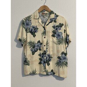 Hilo Hattie Cream and Blue Floral Blouse